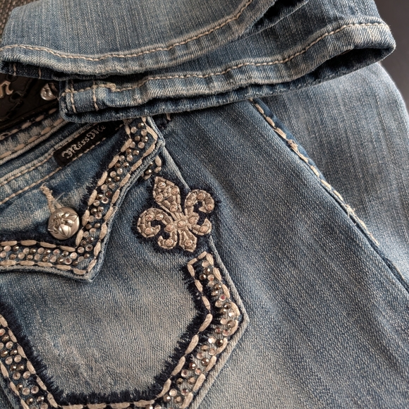 Miss Me Blue Straight Leg Jeans with Embellished Pockets - Picture 4 of 9